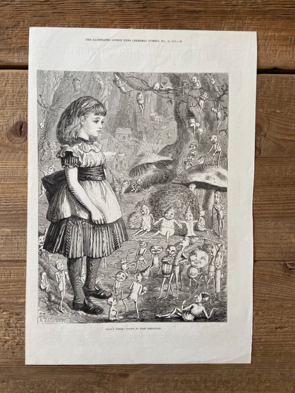 Kate Greenaway, Woodcut Engraving, Antique Print, Fairies, fairytale,